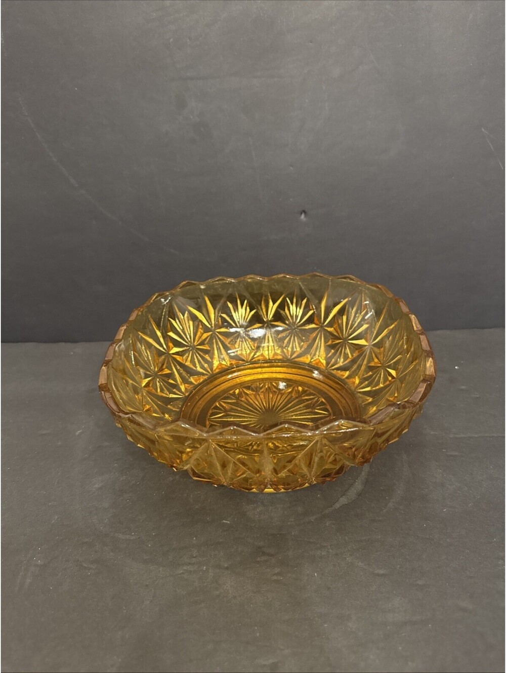 Vintage Square Amber Scalloped Edge Glass Serving Bowl Centerpiece 7.75” W